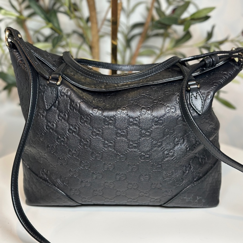 Gucci Guccissima Medium Bree Foldover Tote Black